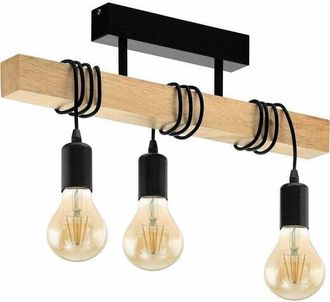 Gabrielle Lampada da soffitto GABRIELLE 3, lampada da soffitto vintage a 3 fiamme dal design industriale, lampada a sospensione retrò in acciaio e legno