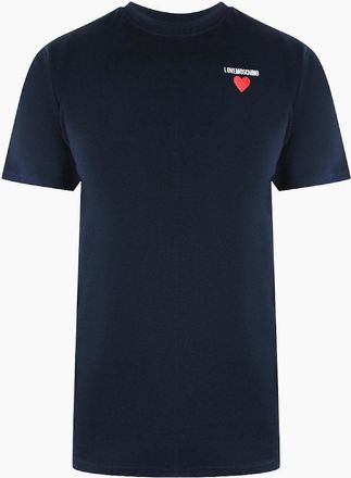 Love Moschino Mens Love Moschino Small Heart Logo Navy Blue T-Shirt - Size: 42