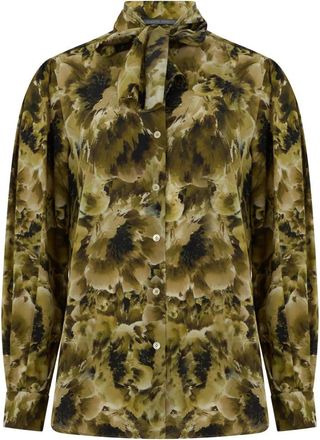 Alberta Ferretti Shirt met abstract patroon in kaki groentinten - Dames - Overhemden - Veelkleurig - S - Overhemden