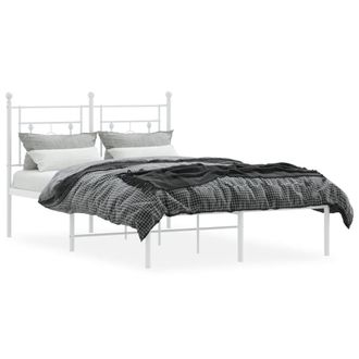 Berkfield Home Metal Bed Frame without Mattress with Headboard White 120x200cm | Size: Small Double