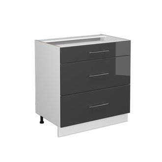 Vicco Armario De Ba&ntilde;o Fame-line, Antracita Alto Brillo, 80 X 81.6 Cm Con 3 Cajones, Sin Encimera Vicco