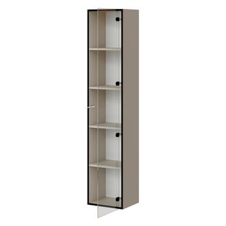 Dmora Vitrina Roburent, Mueble Expositor 4 Estantes, Una Puerta, 5 Espacios, 35x32x168h Cm Beige