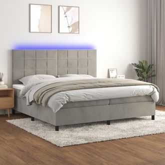 vidaXL Vidaxl - Cama Box Spring Colch&oacute;n Y Led Terciopelo Gris Claro 200x200 Cm