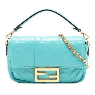 Fendi Tweedehands Mini Zucca Gegraveerde Leren Baguette Schoudertas