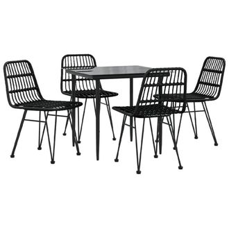 Berkfield Home Beautiful 5 Piece Garden Dining Set Black Poly Rattan