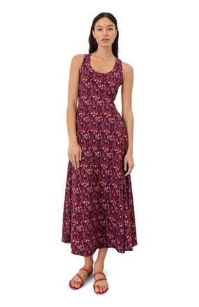 Pact Fit & Flare Open Back Maxi Dress Made With Organic Cotton in Paradise Petals Poppy Red at Nordstrom, Size Medium