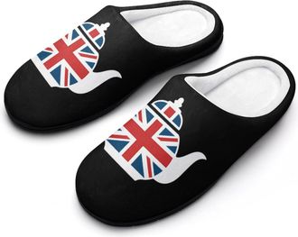 Generic Union Jack Teapot Mens Cozy Cotton Slippers with Memory Foam Lightweight Anti-skid House Shoes for Indoor Outdoor
