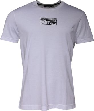 Dolce & Gabbana Mens Pixel Heart Tee Short Sleeve Crew Neck - White Cotton - Size EU 50 (Mens)