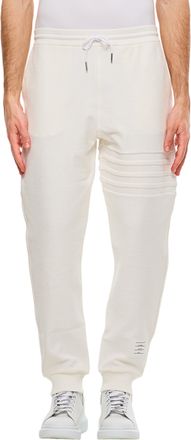 Thom Browne Minimalist White Sweatpants With Embossed Seams And Drawstring Waistband