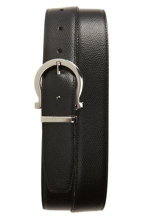 Ferragamo Reversible Textured Calfskin Belt in Nero at Nordstrom, Size 100 Cm