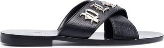 Philipp Plein cross-strap leather slides - men - Calf Leather/Calf Leather/Calf Leather - 40 - Black