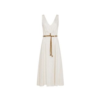 Seventy Midi Dresses, female, White, Size: M Abito gessato in misto lino