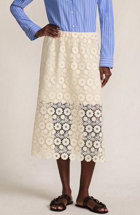 Lands End Lace Overlay Midi Skirt in Ivory Latte at Nordstrom, Size X-Large