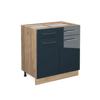 Vicco Mueble Bajo De Cocina Fame-line, Azul Oscuro Alto Brillo, 80 Cm Sin Encimera Vicco