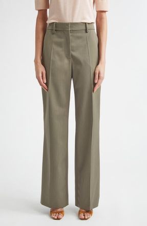 Victoria Beckham Tailored Straight Leg Wool Blend Trousers in Sage Melange at Nordstrom, Size 10 Us
