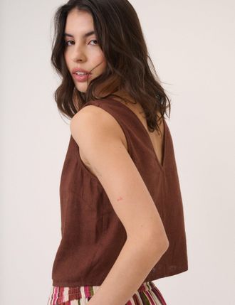 Nobody's Child Brown Linen-Blend Swing Top