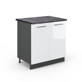 Vicco Armario Bajo Para Fregadero Fame-line, Blanco Alto Brillo, 80 Cm Con Estante, Et Antracita Vicco