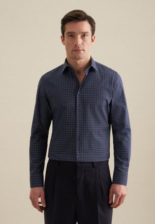 Seidensticker Flanellhemd SEIDENSTICKER Slim, Damen, Gr. M (40), normale &Auml;rmell&auml;ngen, dunkelblau, 100% Baumwolle, bedruckt, slim fit, 2-Knopf-Manschette, Hemden Fla