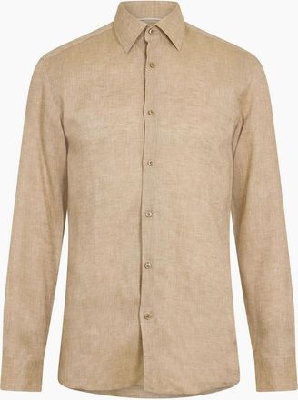 HUGO BOSS Mens Collared Neck Point Collar Long Sleeve Oxford Shirt - Cream - Size: 16.5 inch