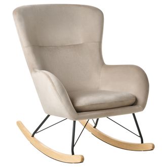 Beliani Beliani - Silla Mecedora Tapizada En Terciopelo Beige Patas De Metal Patines De Madera Estilo Moderno Ellan