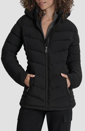 DKNY Cire Packable Hooded Puffer Jacket in Ebony at Nordstrom Rack, Size X-Small
