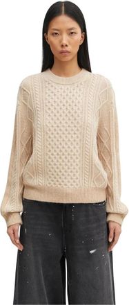 Maison Kitsun&eacute; Alpaca Kabeltrui - Dames - Ronde hals truien - Beige - XS - Wol - Truien & Vesten