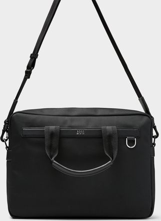BOSS Mens Silver-logo piqué briefcase