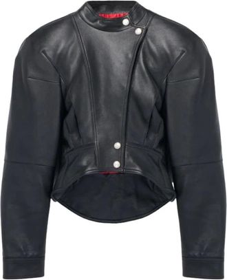 Alexander McQueen Leren Jas met Gesculpteerde Schouders - Dames - Jassen - Zwart - Maat: S Leer