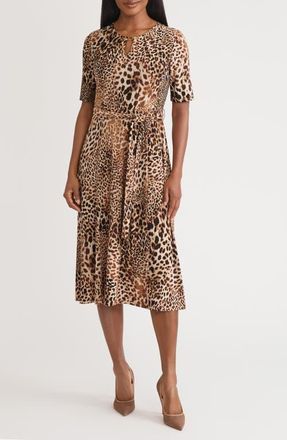 Kasper Mixed Leopard Print Midi Dress in Rich Chocolate Multi at Nordstrom, Size 10