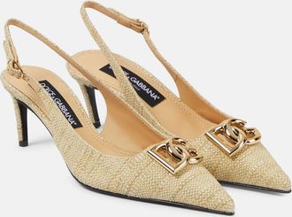 Dolce & Gabbana Logo raffia slingback pumps