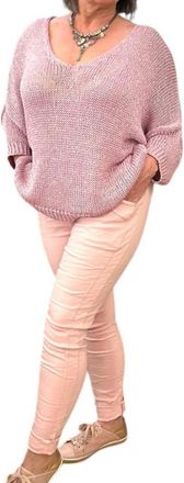 Made in Italy Italian Magic Pants With A Subtle Chic Glam Side Panel In Soft Pink