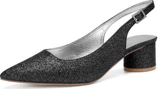 Generic Wedding Bridal Shoes Womens Low Heels Heeled Slingback Sandals Chunky Heels Wedding Shoes Pointed Toe Bridal Heels 4.5Cm,Black,9 UK