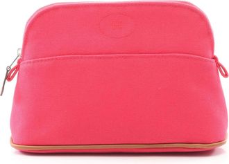 Herm&egrave;s Brown Pink Canvas Leather Pouch (Pre-Owned)