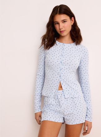 Twik Womens Scalloped-waist pointelle knit pyjama short