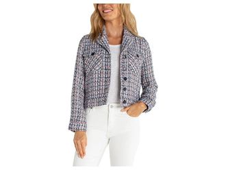 Liverpool L.A. Button Front Plaid Bloucle Jacket Womens Jacket Navy Plaid : MD, Cotton/Polyester/Viscose