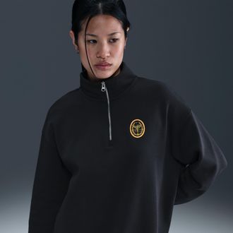 Nike Womens Nike Sportswear Phoenix Fleece Oversized 1/4-Zip Long Sweatshirt in Black | IH7804-010
