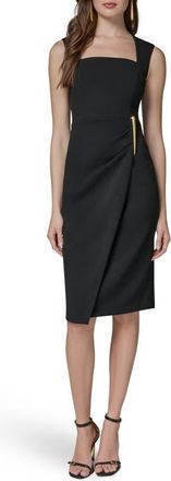 DKNY Wrap Front Sleeveless Sheath Dress in Black at Nordstrom, Size 14