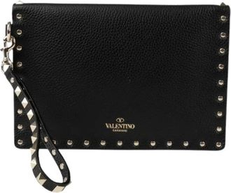 Valentino Pre-owned Clutches, female, Black, Size: ONE SIZE Pre-owned Rockstud Flap Pouch
