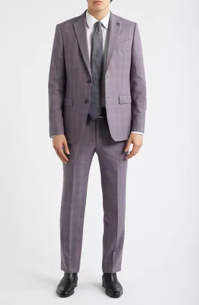 John Varvatos Bleecker Pale Purple Check Wool Blend Suit in Cranberry at Nordstrom, Size 40 Regular
