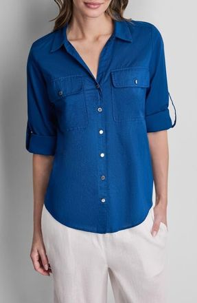 DKNY Short Sleeve Roll Tab Shirt in Cobalt at Nordstrom, Size X-Large