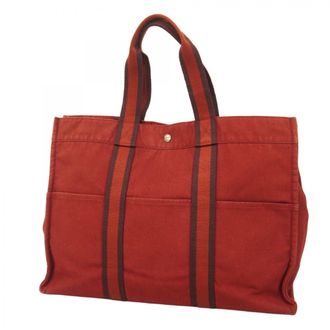 Herm&egrave;s Red Color Canvas Tote Bag (Pre-Owned)
