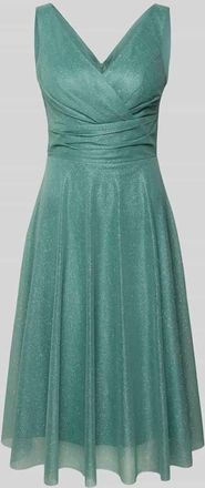 Troyden Collection Knielanges Cocktailkleid mit V-Ausschnitt in Petrol, Gr&ouml;&szlig;e 32