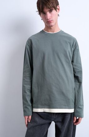 Topman Layered Long Sleeve T-Shirt in Sage at Nordstrom, Size Xx-Large