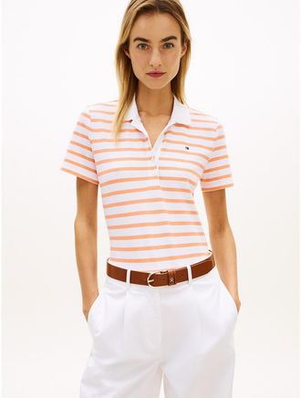 Tommy Hilfiger Womens Classic Fit Stripe Stretch Pique Polo - White - XXL