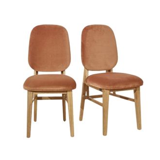 Robin des Bois Conjunto de 2 sillas de roble macizo y terciopelo caramelo