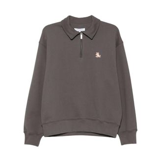 Maison Kitsun&eacute; Logo-patch Quarter-Zip Sweatshirt - Heren - Sweatshirts & Hoodies - Grijs - Maat: XL Katoen