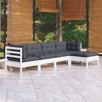 vidaXL Vidaxl - Muebles De Jard&iacute;n 5 Pzas Con Cojines Blanco Madera De Pino