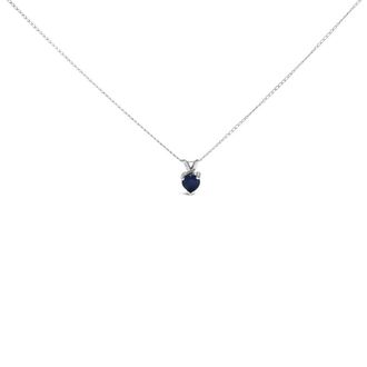 House of Brilliance 14K White Gold 5X5 MM Heart Shaped Blue Sapphire Solitaire Pendant Necklace