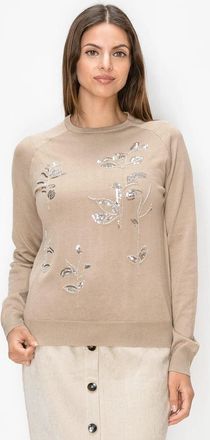 YAL New York Sequin Floral Knit Top in Beige