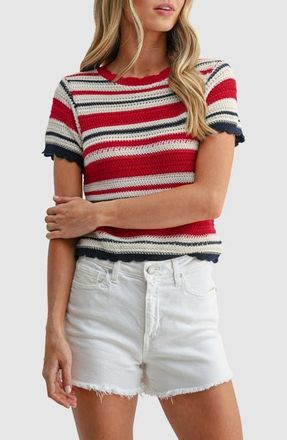 All in Favor Stripe Crochet Top in Cream Red Stripe at Nordstrom, Size X-Small